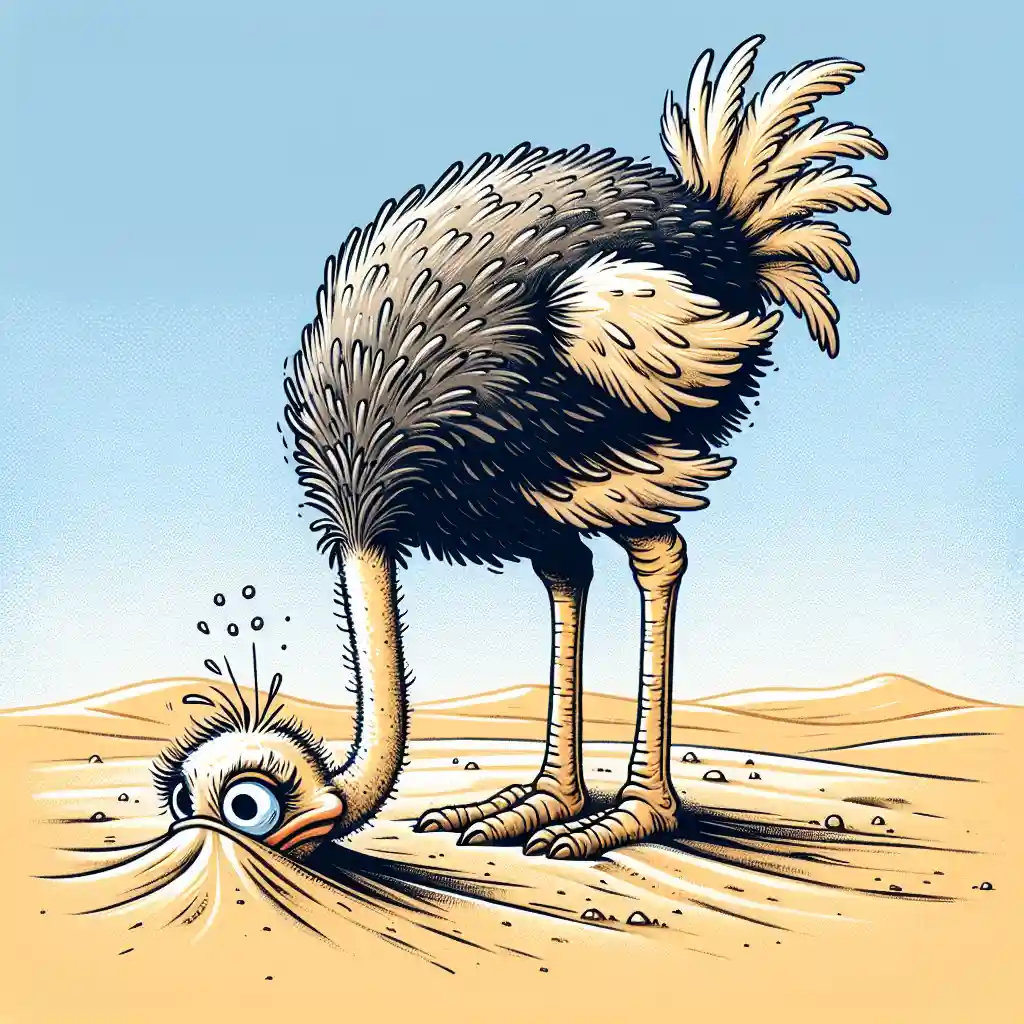 An ostrich with it's head in the sand